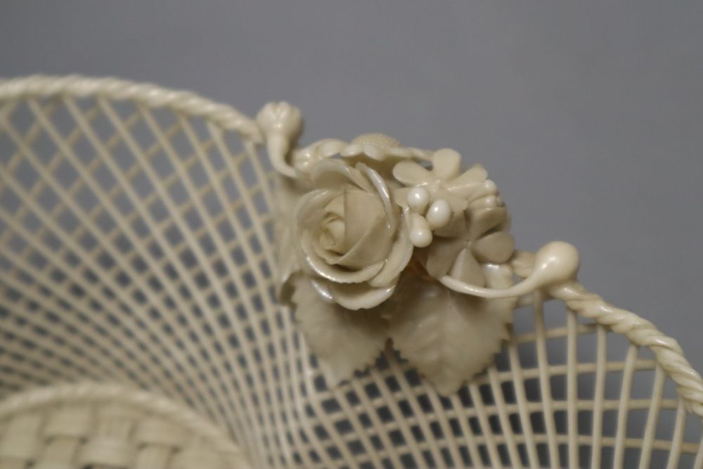 A Derby Sampson Hancock intricate basket white glazed together with an early Belleek basket